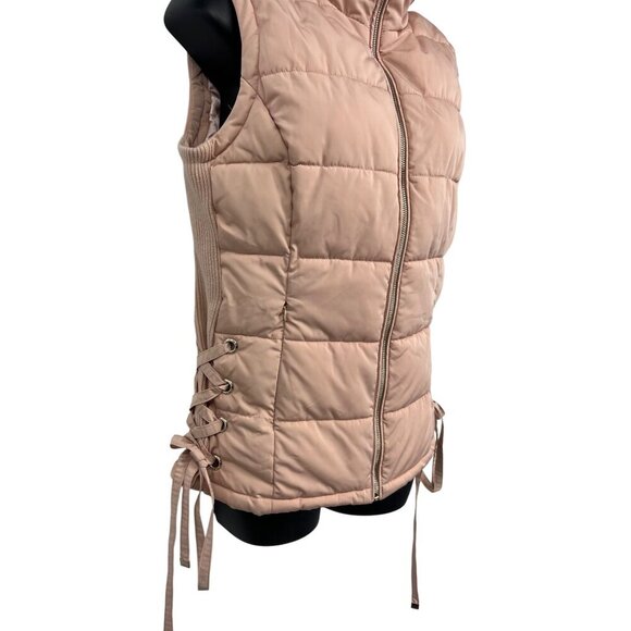 Calvin Klein Women XS Extra Small Quilt Puffer Vest Blush Pink Tie Lace Side EUC - Picture 4 of 9